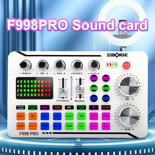 F998Pro live singing sound card white English version intelligent noise reduction integrated microphone