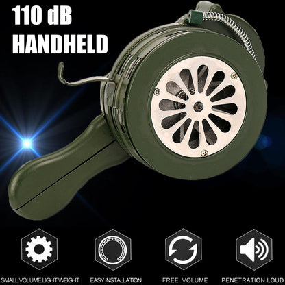 110dB Green Aluminium alloy Crank Hand Operated Air Raid Emergency Safety Alarm Buzzer Home Self Protection Security