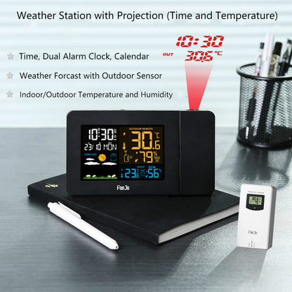 Indoor And Outdoor Temperature And Humidity Meter 3391 Multi-Function Projection Alarm Clock Weather Clock Color Screen Projection Electronic Clock