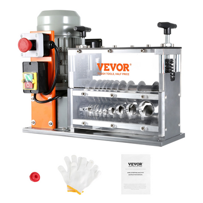 VEVOR Automatic Wire Stripping Machine, 0.06''-1.26'' Electric Motorized Cable Stripper, 750 W, 98 ft/min Wire Peeler with Visible Stripping Depth Reference, 10 Channels for Scrap Copper Recycling