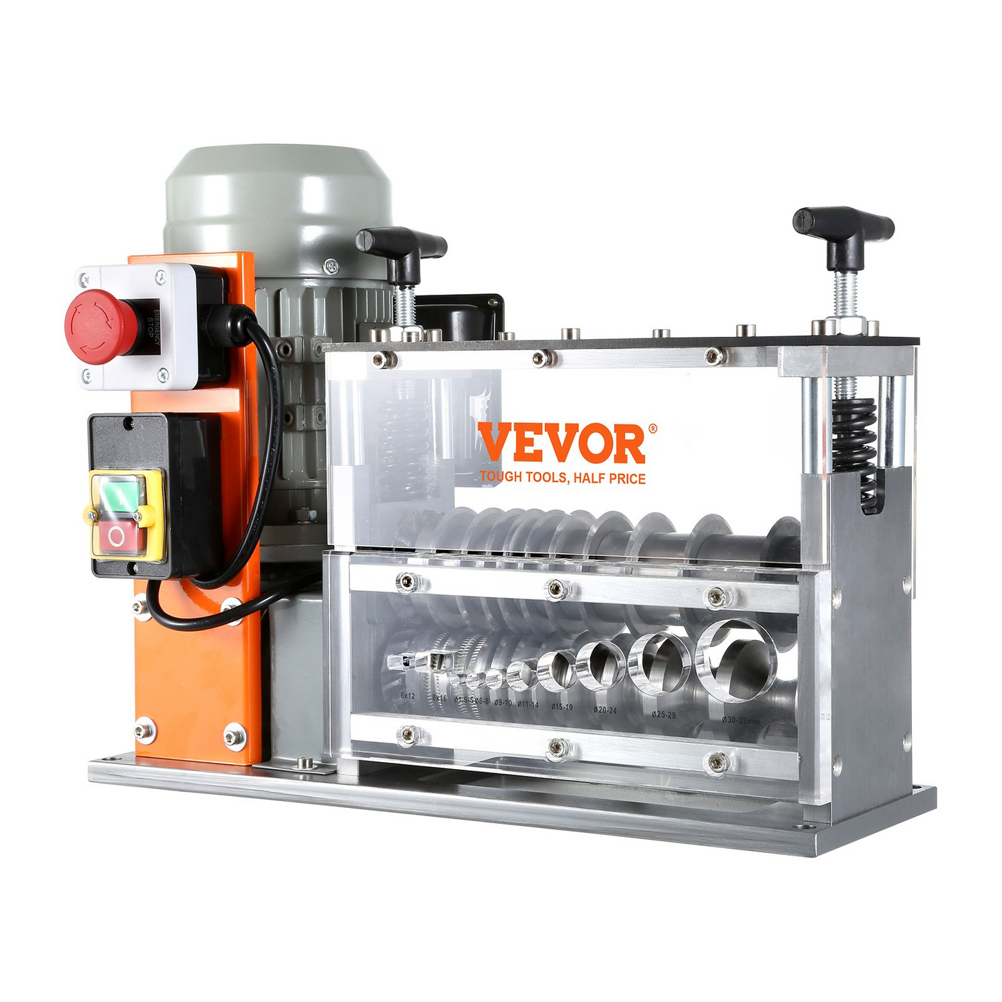 VEVOR Automatic Wire Stripping Machine, 0.06''-1.26'' Electric Motorized Cable Stripper, 750 W, 98 ft/min Wire Peeler with Visible Stripping Depth Reference, 10 Channels for Scrap Copper Recycling