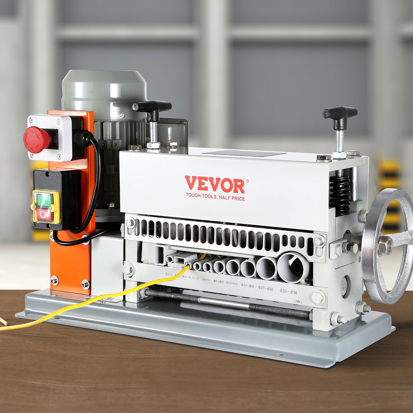 VEVOR Automatic Wire Stripping Machine, 0.06''-1.42'' Electric Motorized Cable Stripper, 370 W, 88 ft/min Wire Peeler with An Extra Manual Crank, 11 Channels for Scrap Copper Recycling