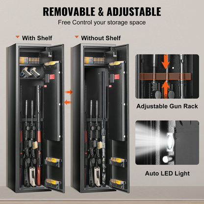 VEVOR 6 Gun Safe, Gun Security Cabinet with Fingerprint & Digital Keypad Lock, Gun Storage Cabinet with Built-in Storage Locker and Removable Storage Shelf for Pistols & Home Long Gun