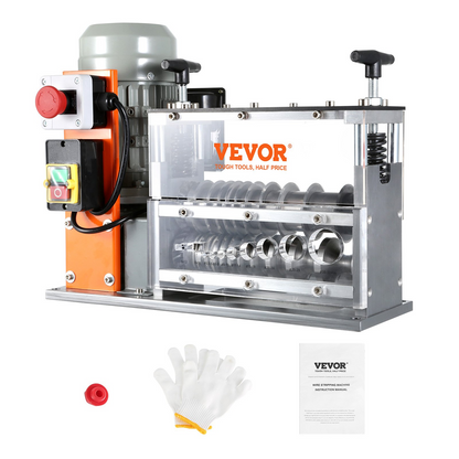 VEVOR Automatic Wire Stripping Machine, 0.06''-1.26'' Electric Motorized Cable Stripper, 750 W, 98 ft/min Wire Peeler with Visible Stripping Depth Reference, 10 Channels for Scrap Copper Recycling