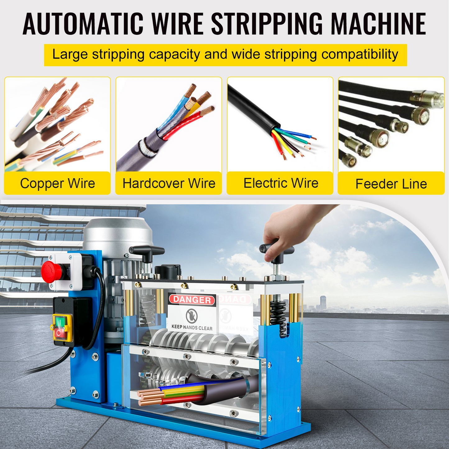 VEVOR Cable Wire Stripping Machine 0.06 inch -1.5 inch,Portable Powered Wire Stripper Machine 11 Channels 10 Blades,Automatic Wire Stripping Tool 75ft/minute,for Recycling Copper Wire