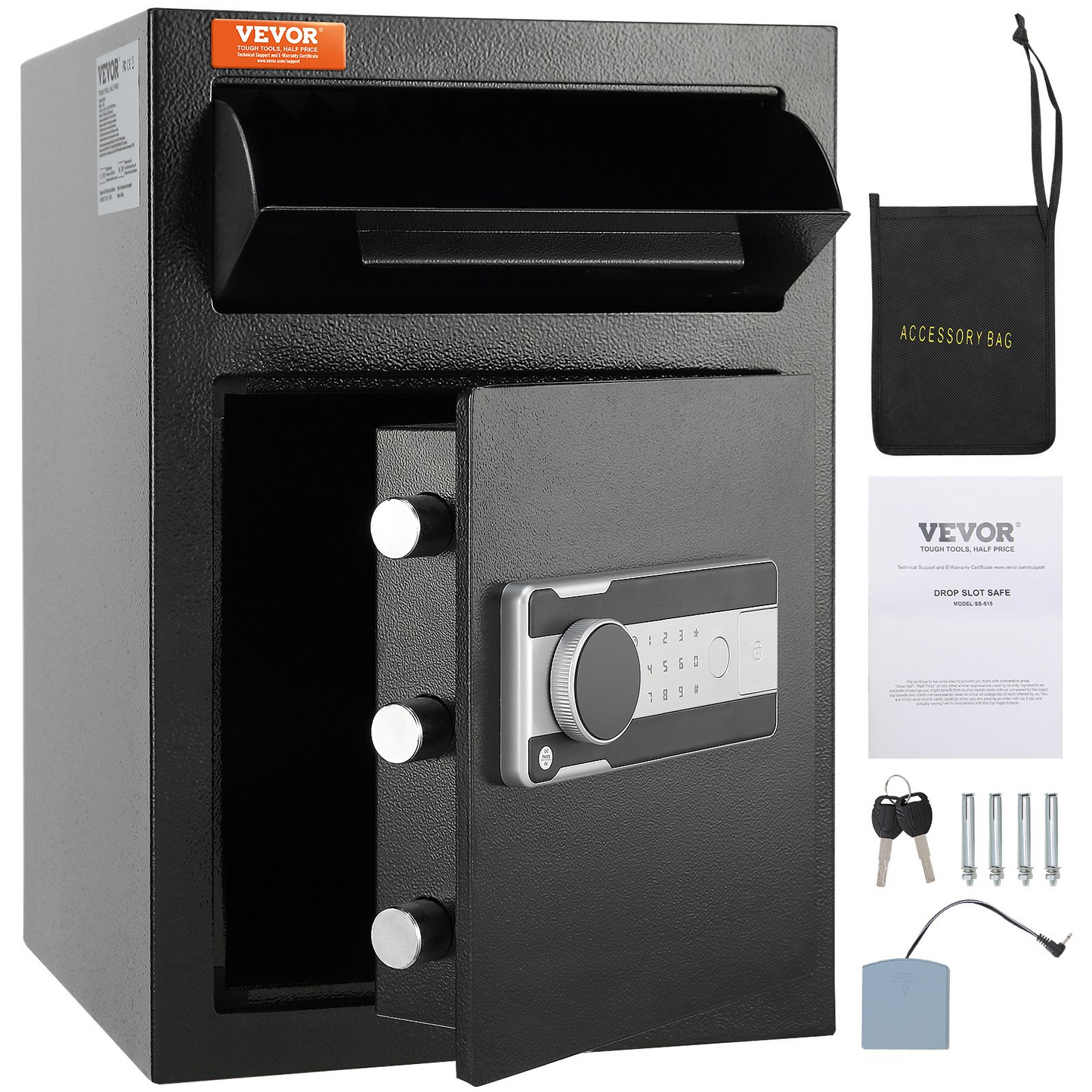 VEVOR 2.5 Cub Depository Safe, Deposit Safe with Drop Slot, Electronic Code Lock and 2 Emergency Keys, 20.27'' x 13.97'' x 13.97'' Business Drop Slot Safe for Cash, Mail in Home, Hotel, Office