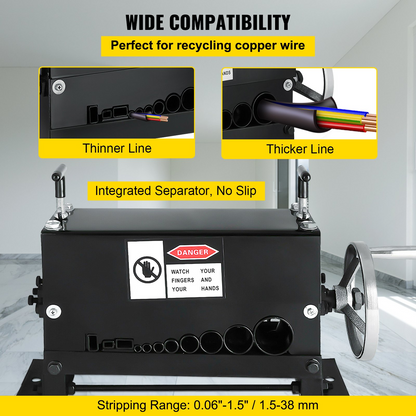 VEVOR Cable Wire Stripping Machine Φ1.5mm~Φ20mm Wire Stripping Machine 10 Channels Wire Stripping Machine Tool Manual Hand Cranked Industrial Wire Stripping Recycle (10 Channels)