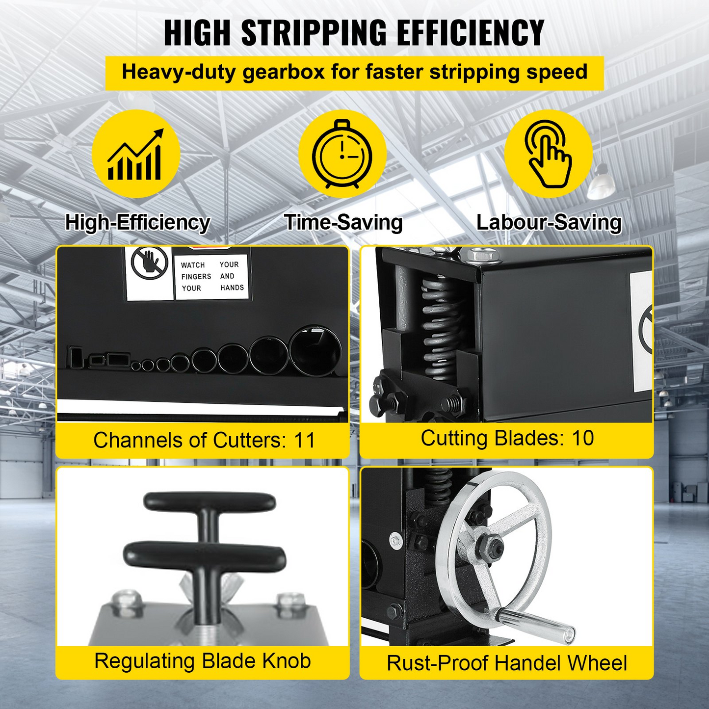 VEVOR Cable Wire Stripping Machine Φ1.5mm~Φ20mm Wire Stripping Machine 10 Channels Wire Stripping Machine Tool Manual Hand Cranked Industrial Wire Stripping Recycle (10 Channels)