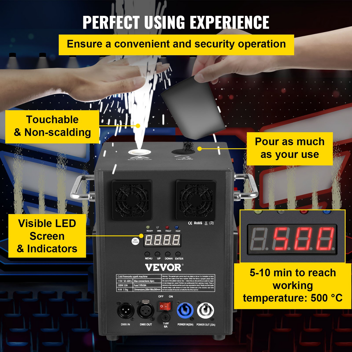 VEVOR Stage Equipment Special Effect Machine, 500W Stage Lighting Effect Machine with Wireless Remote Control, Smart DMX Control Stage Equipment Beautiful Showing Machine for Wedding, Musical Show, DJ