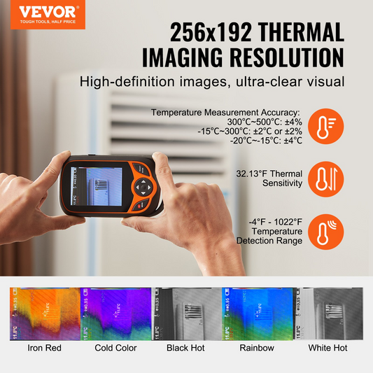 VEVOR Thermal Imaging Camera, 256 x 192 IR Resolution Pocket Infrared Thermal Imager with WiFi, 25Hz Refresh Rate Thermal Camera Pocket with 3.2" Touch Screen, 0.3MP Visual Camera, -4℉-1022℉, IP54