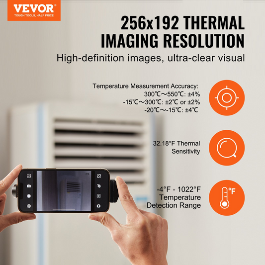 VEVOR Thermal Imaging Camera for Android & IOS, 256 x 192 IR High Resolution, Wireless Infrared Thermal Imager with WiFi & Visual Camera, 25Hz Refresh Rate Thermal Camera for Smartphone, -4°F-1022°F