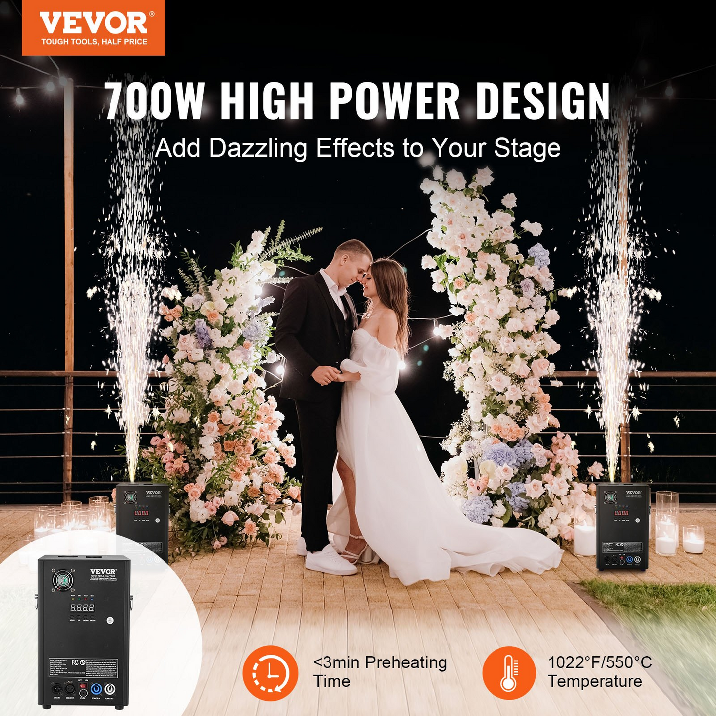 VEVOR Cold Spark Firework Machine 700W 6.6-16.4ft Stage DJ Wedding Event Party