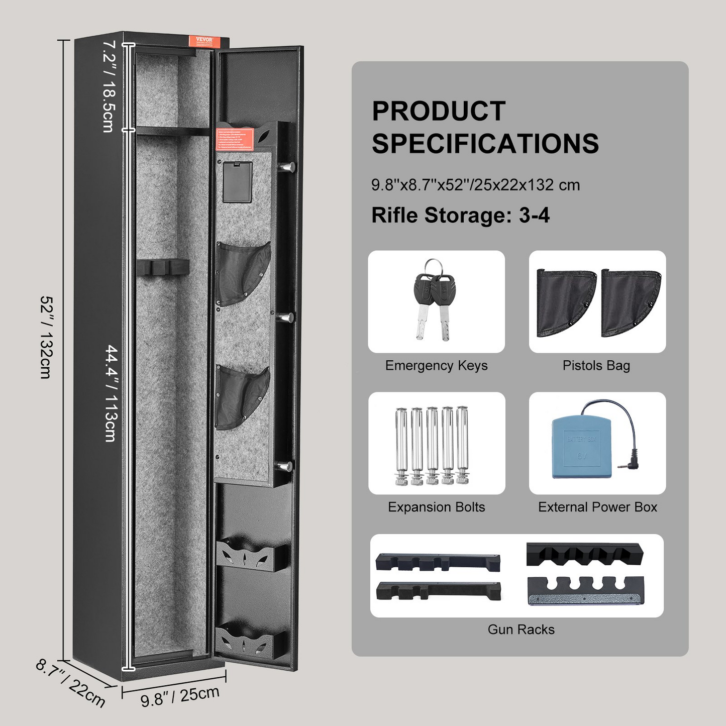 VEVOR 2 Rifles Gun Safe, Rifle Safe with Lock & Digital Keypad, Quick Access Gun Storage Cabinet with Removable Shelf, Pistol Rack, Rifle Cabinet for Home Rifle and Pistols