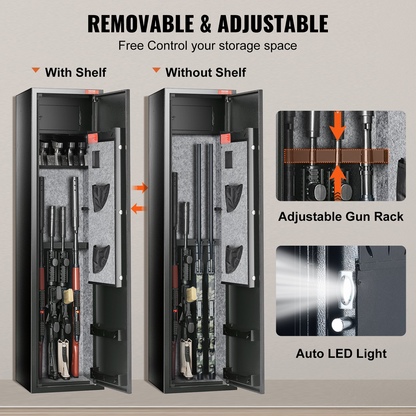 VEVOR 6 Rifles Gun Safe, Rifle Safe with Digital Keypad & Lock, Gun Storage Cabinet for Shotguns with Built-in Storage Locker, Removable Storage Shelf for Home Long Gun and Pistols