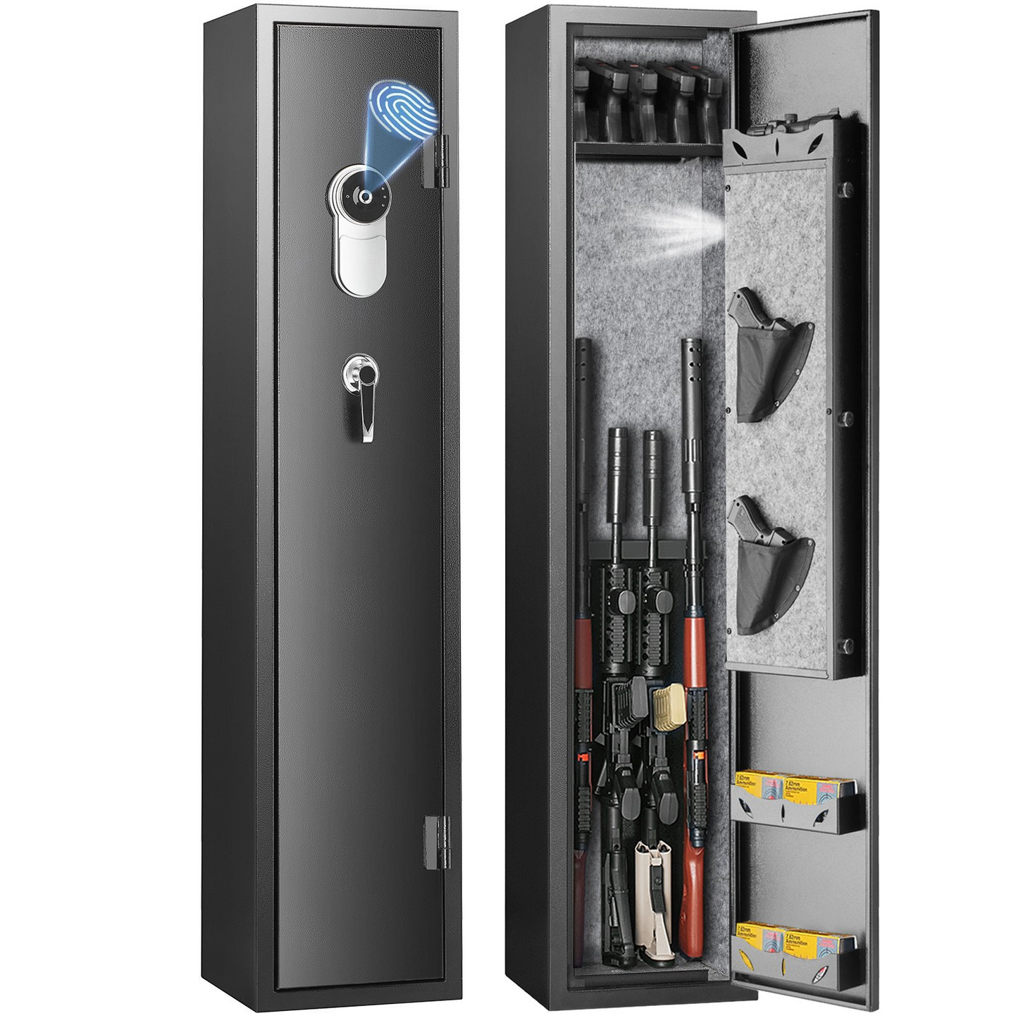 VEVOR 5 Rifles Gun Safe, Rifle Safe with Fingerprint Lock, Quick Access Gun Storage Cabinet for Shotguns with Removable Shelf, Pistol Rack, Ammo Storage Box for Home Long Gun and Pistols