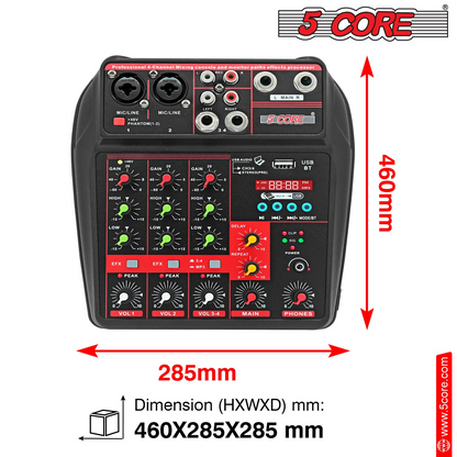 5 Core Audio Mixer 4 Channel DJ Equipment with Bluetooth USB Sound Board Console