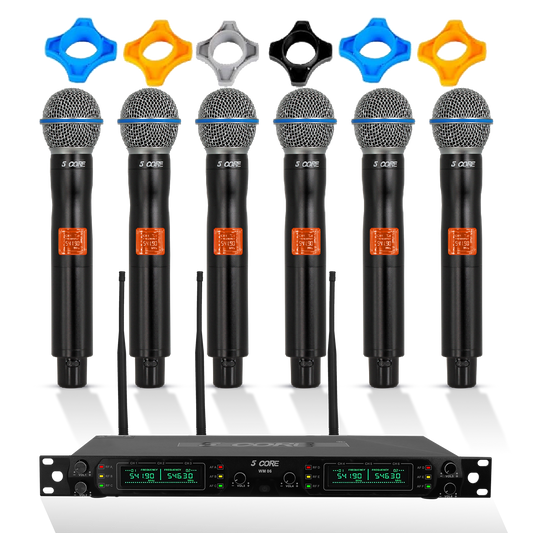 5 Core Wireless Microphone System 6 Channel UHF Portable Receiver w 6 Cordless Dynamic Mic 492F Range