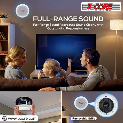 5Core Ceiling Speaker 6.5 Inch In Wall 2 Way Home Audio Mount 60W Sound System