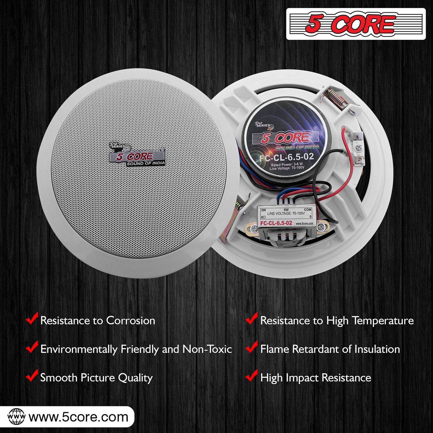 5Core Ceiling Speaker 6.5 Inch In Wall 2 Way Home Audio Mount 60W Sound System