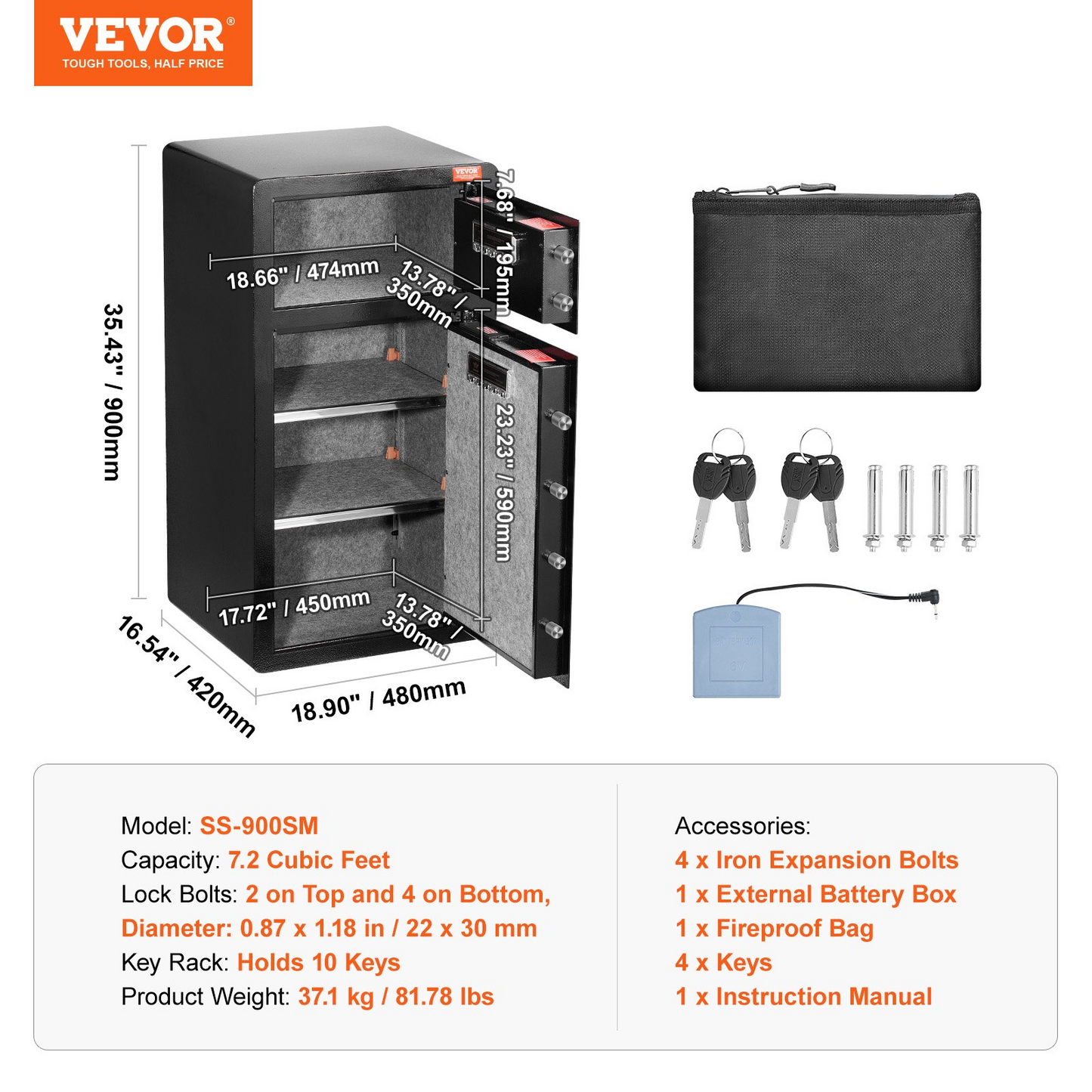 VEVOR Double Door 7.2 cu.ft Safe Box with Key Lock Password Cabinet Black,organize cash, passports, jewelry, gold, watches and documents