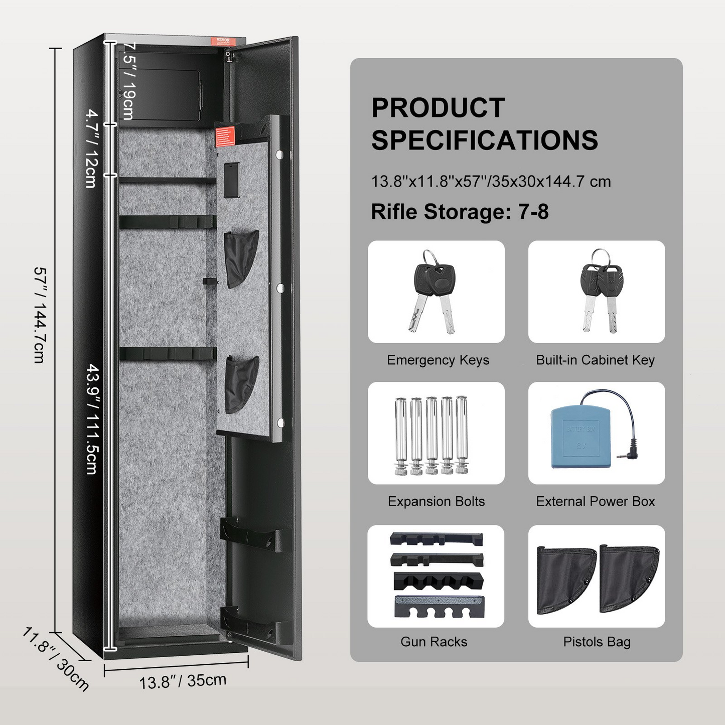 VEVOR 6 Rifles Gun Safe, Rifle Safe with Digital Keypad & Lock, Gun Storage Cabinet for Shotguns with Built-in Storage Locker, Removable Storage Shelf for Home Long Gun and Pistols