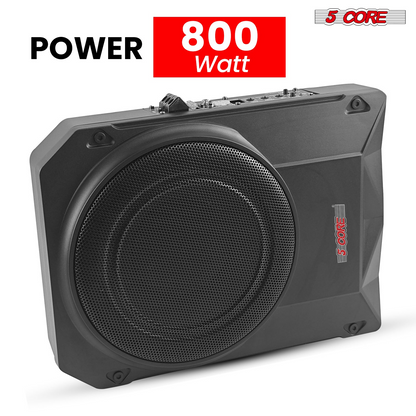 5Core 10 inch Slim Under Seat Car Audio Subwoofer 800W Built in Amplifier Sub Woofer Enclosure Box