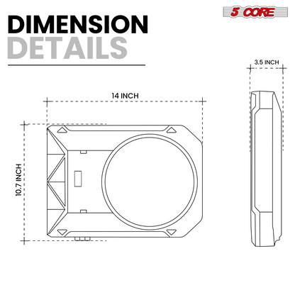 5Core 10 inch Slim Under Seat Car Audio Subwoofer 800W Built in Amplifier Sub Woofer Enclosure Box