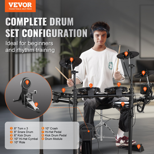 VEVOR Electric Drum Set Electronic Drum Kit 480 Sounds for Beginners & Adults