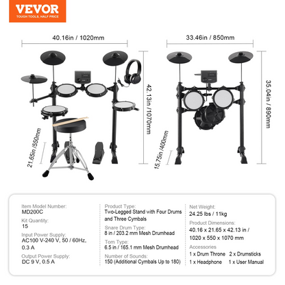 VEVOR Electric Drum Set Electronic Drum Kit 150 Sounds for Beginners & Adults