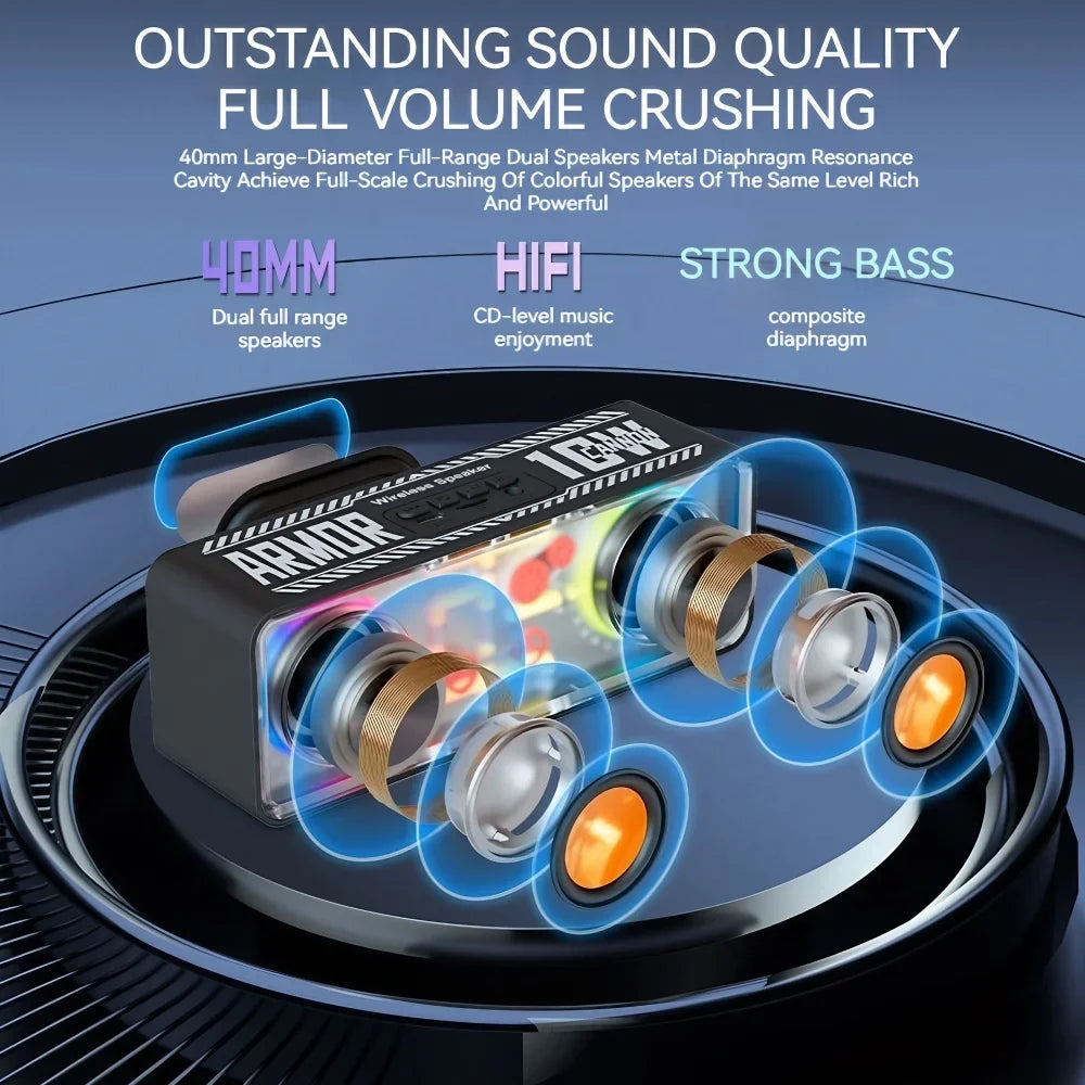 Bass Vibro-sound PUNK Style Dual Speakers Transparent Mechanical Wireless Bluetooth Speakers