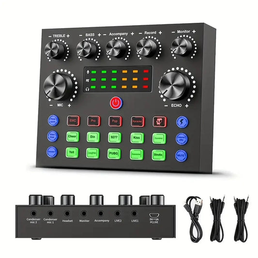 V8S Audio Mixer with Voice changer,Podcast Mixer,Sound Card for Phone Gaming Karaoke Studio Live Streaming Podcast