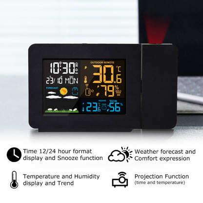 Indoor And Outdoor Temperature And Humidity Meter 3391 Multi-Function Projection Alarm Clock Weather Clock Color Screen Projection Electronic Clock