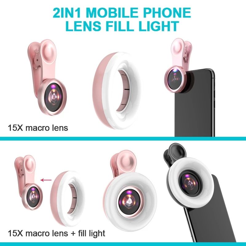 Mobile Phone Lens 15x Macro Lens Beauty Shooting Eyelashes Nails Make-Up Makeup Photo Fill Light LQ190