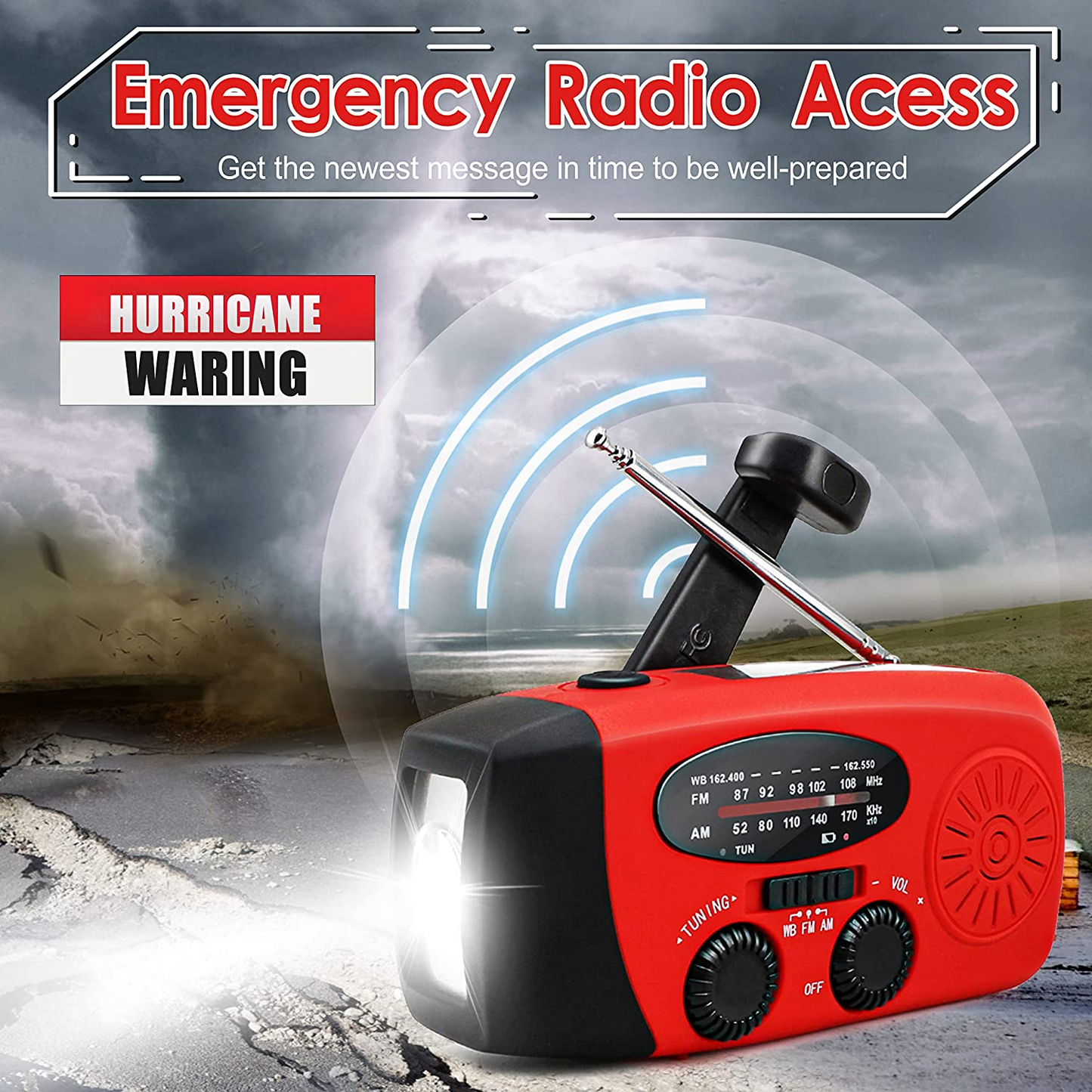 Storm Safe Emergency AM/FM/NOAA Weather Band Radio With Solar Flash Light And Built-in Phone Charger