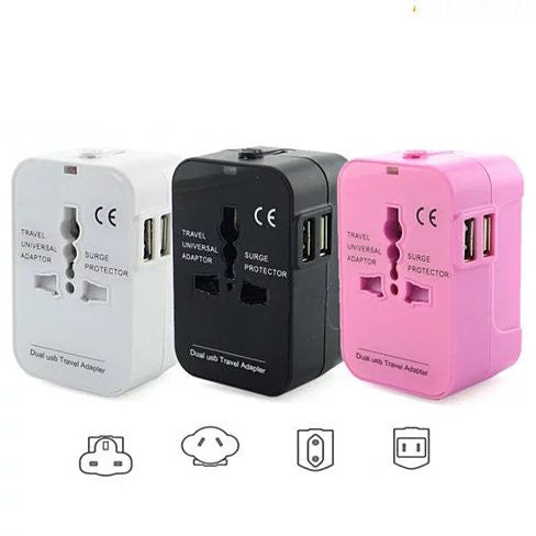 Worldwide Power Adapter and Travel Charger with Dual USB ports that works in 150 countries