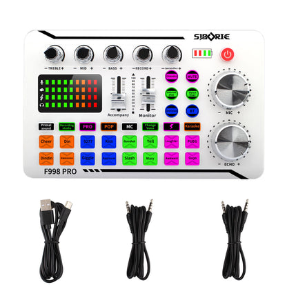 F998Pro live singing sound card white English version intelligent noise reduction integrated microphone