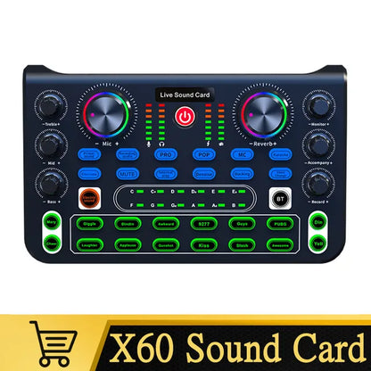 HD X60 Sound Card English Version Professional Audio Mixer for Karaoke Broadcast KTV Singing Live Sound Mixer