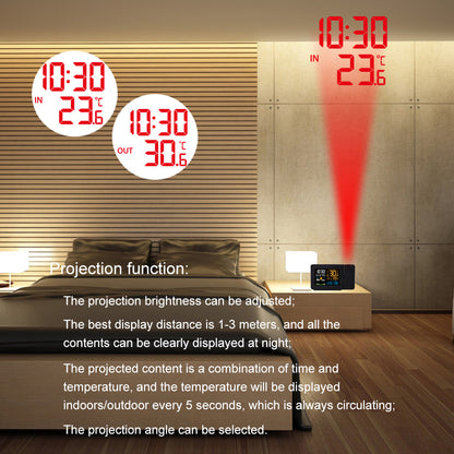 Indoor And Outdoor Temperature And Humidity Meter 3391 Multi-Function Projection Alarm Clock Weather Clock Color Screen Projection Electronic Clock